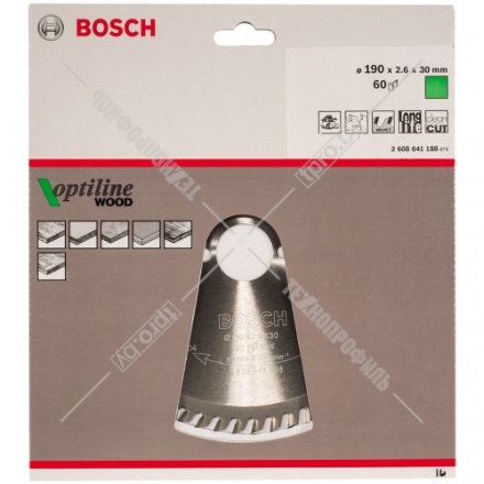 Пильный диск 190х2,6х30 мм Z60 Optiline Wood BOSCH (2608641188)