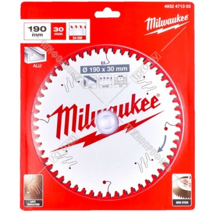 Пильный диск 190х2,4х30 мм Z54 по алюминию Milwaukee (4932471303)