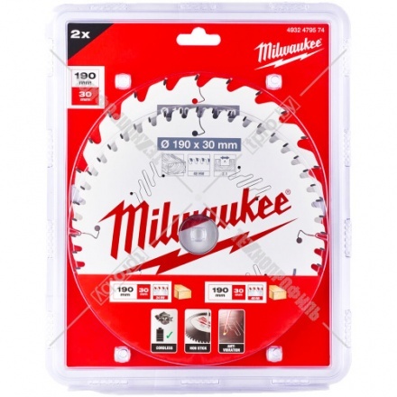 Пильный диск 190х2,1х30 мм Z24 / Z48 (набор из 2 шт) Milwaukee (4932479574)