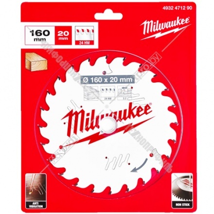 Пильный диск 160х2,2х20 мм Z24 Milwaukee (4932471290)