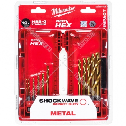 Набор сверл по металлу 3-10 мм (10 шт) Shockwave HSS-G Tin Red Hex Milwaukee (48894759)