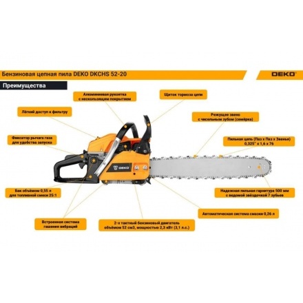 Бензопила цепная Deko Dkchs 52-20 Бензопила цепная Deko Dkchs 52-20
