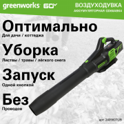 Воздуходувка аккумуляторная Greenworks GD60ABK4 / 2405607UB (с АКБ 4АЧ и ЗУ)