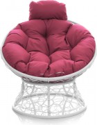Кресло садовое M-Group Папасан мини / 12070108 (белый ротанг/розовая подушка)