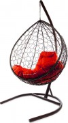 Кресло подвесное M-Group Капля / 11020206 (коричневый ротанг/красная подушка)