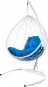 Кресло подвесное M-Group Капля / 11020110 (белый ротанг/синяя подушка)