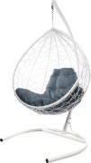 Кресло подвесное M-Group Капля / 11020109 (белый ротанг/серая подушка)