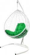 Кресло подвесное M-Group Капля / 11020104 (белый ротанг/зеленая подушка)