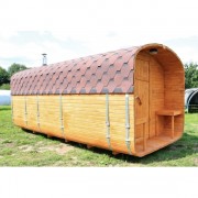 Баня квадро-бочка ComfortProm 5 метров с печным узлом, предбанником и помывочной + крыльцо Баня квадро-бочка ComfortProm 5 метров с печным узлом, предбанником и помывочной + крыльцо