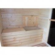 Баня квадро-бочка ComfortProm 5 метров с печным узлом, предбанником и помывочной + крыльцо