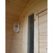 Баня-бочка ComfortProm 5 метров с печным узлом, предбанником и помывочной + крыльцо