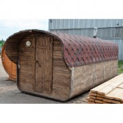 Баня квадро-бочка ComfortProm 5 метров с печным узлом, предбанником, помывочной + козырек