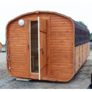 Баня квадро-бочка ComfortProm 5 метров с печным узлом, предбанником и помывочной